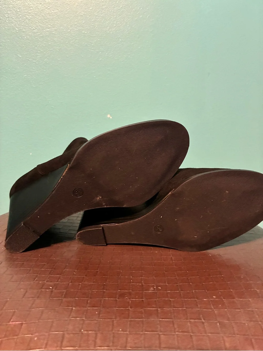 Women's Black Suede Wedge Ankle Boots with Side Zip